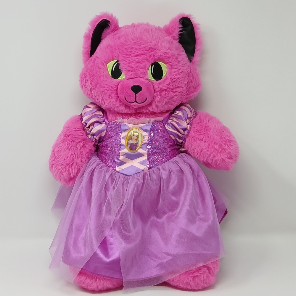 Build a Bear Pink Glow Cat 17" Plush‎ Eyes Glow In Dark W/ Outfit Stuffed Animal